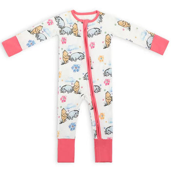 Cartoon Bears &amp; Donkeys Pattern Bamboo Zipper Pajamas