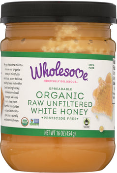 WHOLESOME SWEETENERS: Organic Raw Unfiltered White Honey Jar, 16 oz