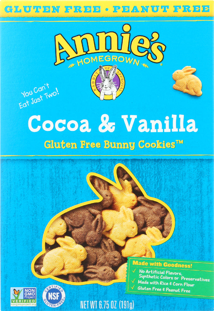 ANNIE'S HOMEGROWN: Bunny Cookies Gluten Free Cocoa and Vanilla, 6.75 oz