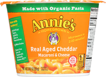 ANNIE'S HOMEGROWN: Real Aged Cheddar Microwavable Macaroni & Cheese Cup, 2.01 oz