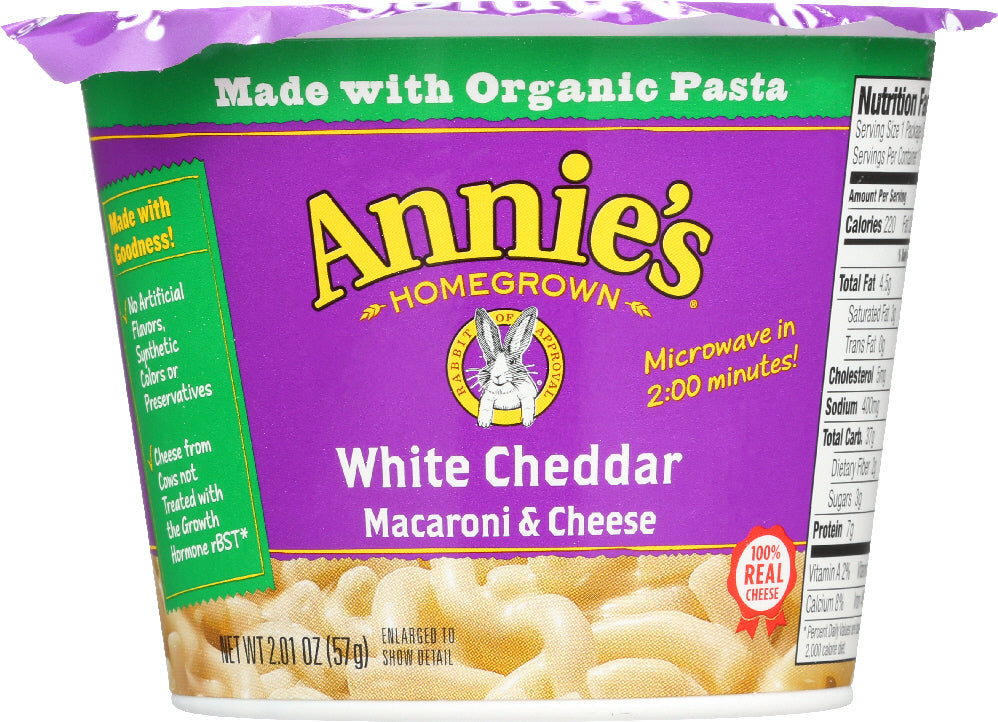 ANNIE'S HOMEGROWN: White Cheddar Microwavable Macaroni & Cheese Cup, 2.01 Oz