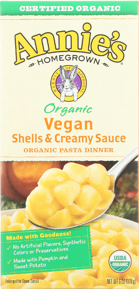 ANNIES HOMEGROWN: Organic Vegan Shells & Creamy Sauce, 6 oz