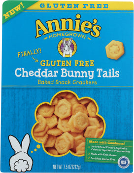 ANNIES HOMEGROWN: Gluten Free Cheddar Bunny Tail Snack Crackers, 7.5 oz