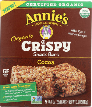 ANNIES HOMEGROWN: Organic Crispy Snack Bars Cocoa, 3.9 oz