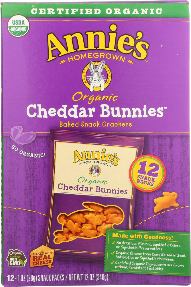 ANNIES HOMEGROWN: Cheddar Bunnies Baked Snack Crackers 12 Pack, 12 oz