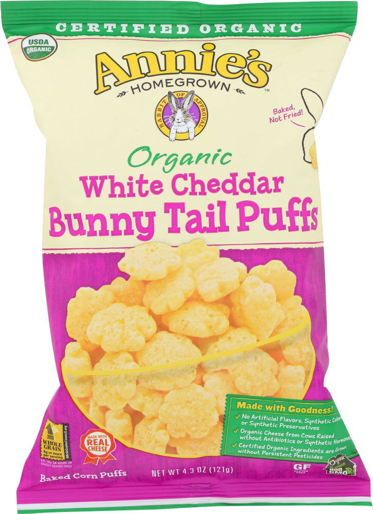 ANNIES HOMEGROWN: Organic White Cheddar Bunny Tail Puffs, 4.3 oz