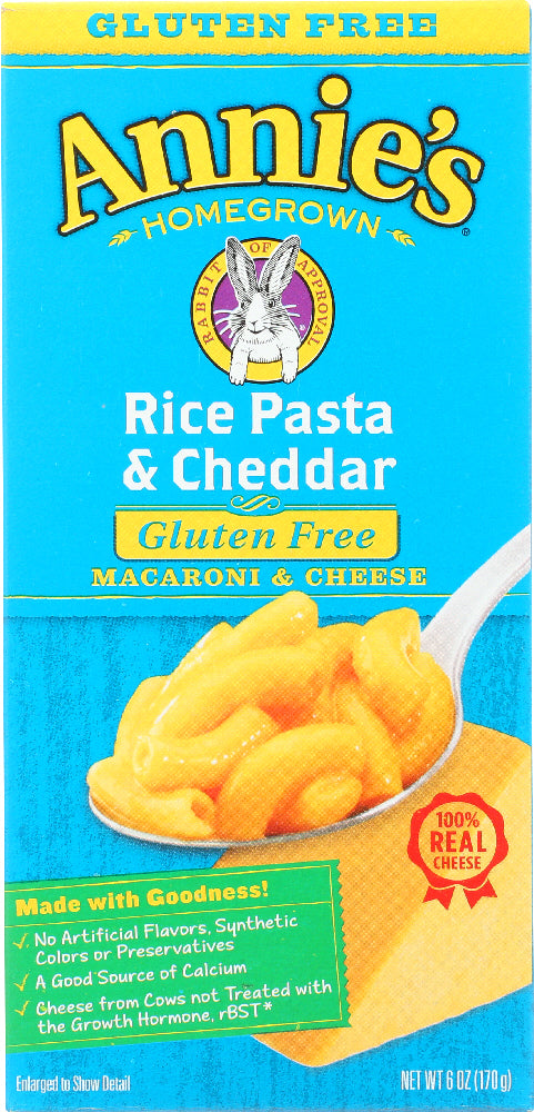 ANNIE'S HOMEGROWN: Gluten Free Rice Pasta and Cheddar Mac and Cheese, 6 oz