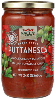 SACLA: Whole Cherry Tomatoes Puttanesca Pasta Sauce, 24 oz