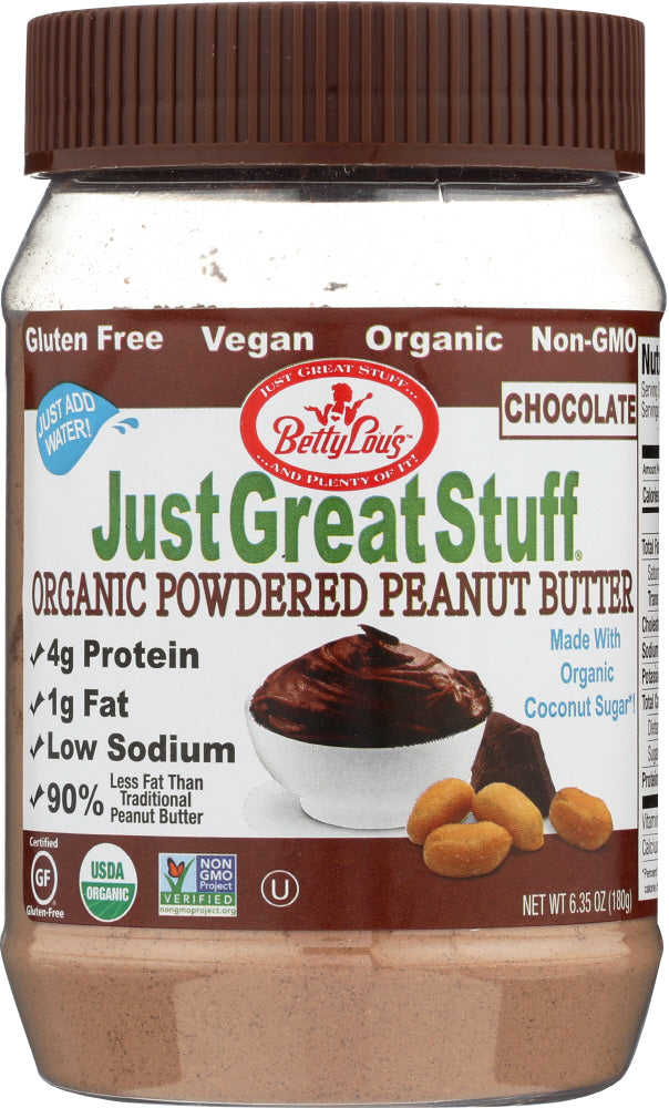 JUST GREAT STUFF: Betty Lou's Chocolate Organic Powdered Peanut Butter, 6.43 oz