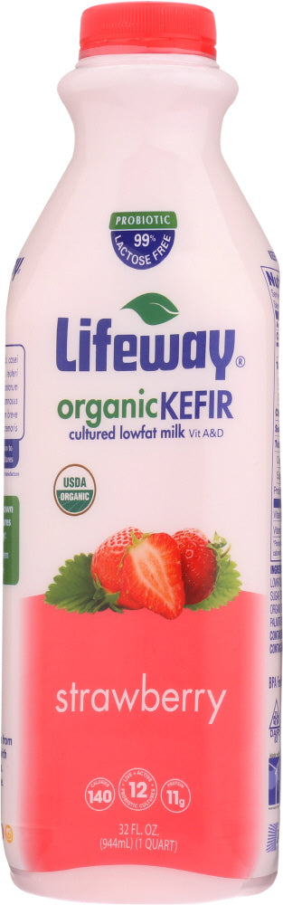 LIFEWAY: Organic Kefir Strawberries 'n Cream Cultured Lowfat Milk Smoothie, 32 oz