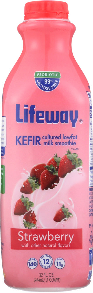 LIFEWAY: Kefir Lowfat Cultured Milk Strawberry Smoothie, 32 oz