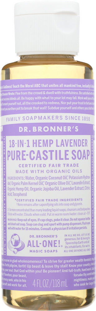 DR BRONNER'S: 18-in-1 Hemp Lavender Pure-Castile Soap, 4 oz