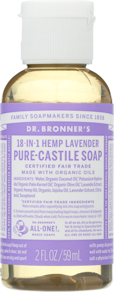 DR BRONNER'S: 18-in-1 Hemp Lavender Pure Castile Soap, 2 oz