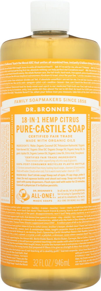 DR BRONNER'S: 18-in-1 Hemp Citrus Pure Castile Soap, 32 oz