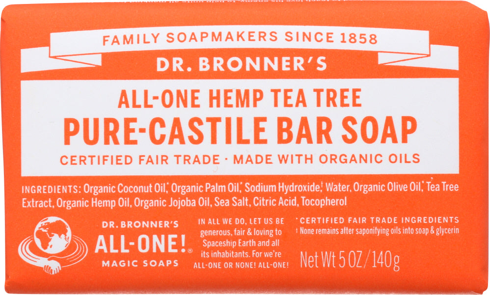 DR BRONNER'S: All-One Hemp Tea Tree Pure-Castile Bar Soap, 5 oz