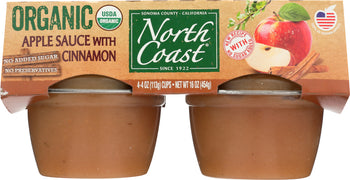 NORTH COAST: Applesauce With Cinnamon 4 pack Organic, 16 oz