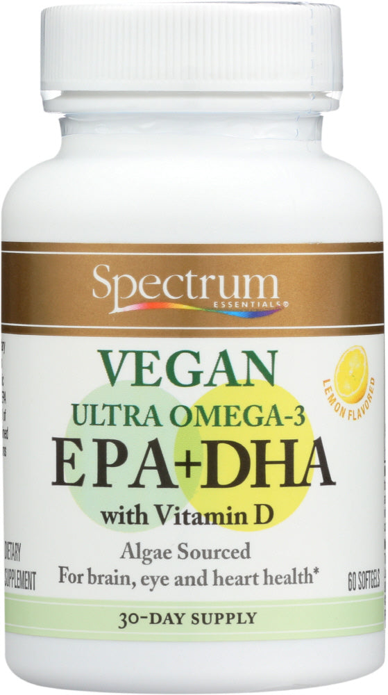 SPECTRUM ESSENTIAL: Vegan Ultra Omega-3 Epa + Dha with Vitamin D, 60 Sg