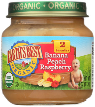 EARTH'S BEST: Organic Baby Food Stage 2 Banana Peach Raspberry, 4 oz