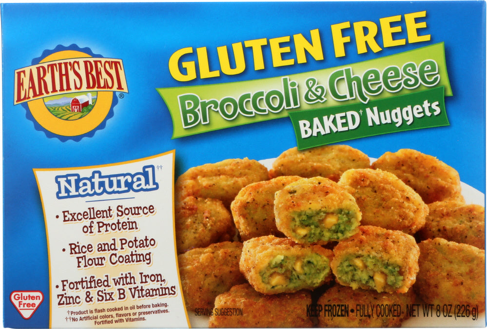 EARTH'S BEST: Gluten Free Baked Nuggets Broccoli and Cheese, 8 oz