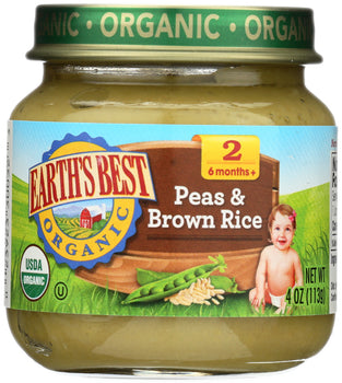 EARTH'S BEST: Organic Baby Food Stage 2 Peas & Brown Rice, 4 oz