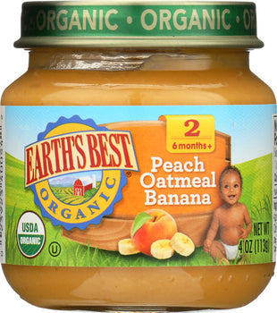 EARTH'S BEST: Organic Baby Food Stage 2 Peach Oatmeal Banana, 4 oz