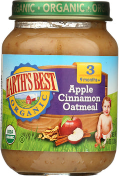 EARTH'S BEST: Organic Baby Food Stage 3 Apple Cinnamon Oatmeal, 6 oz