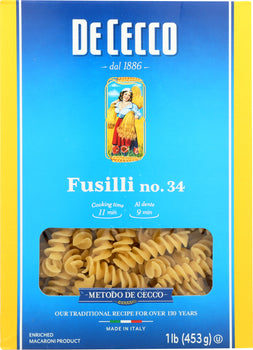 DE CECCO: Fusilli Pasta No. 34 Pasta, 16 oz