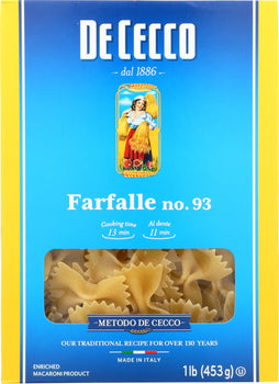 DE CECCO: Pasta Farfalle, 16 oz