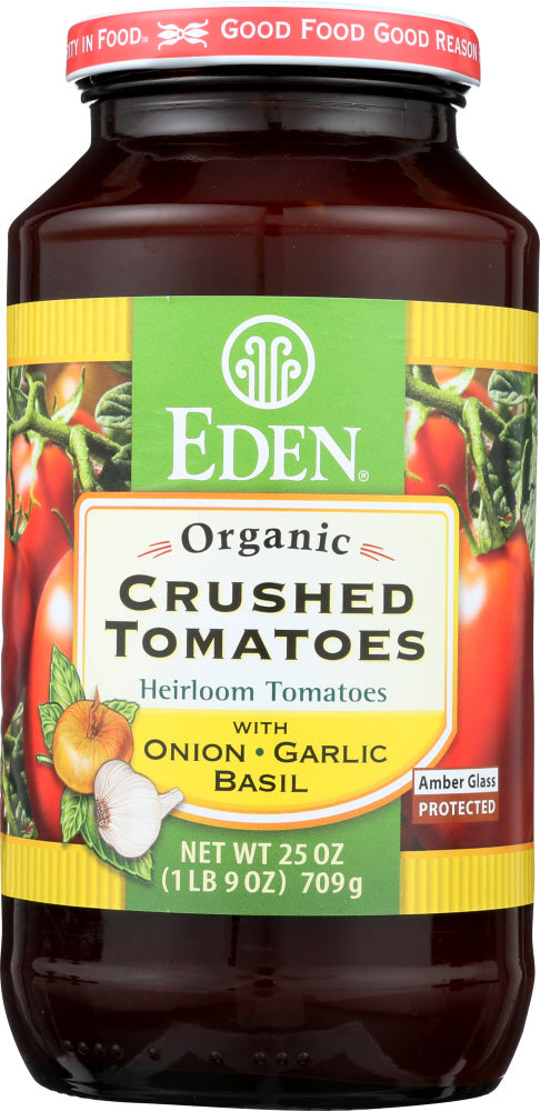 EDEN FOODS: Crushed Tomatoes On Garlic & Basil, 25 oz