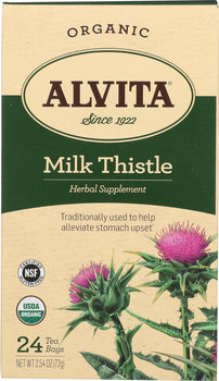 ALVITA: Organic Milk Thistle Tea Caffeine Free, Gluten Free, Herbal Supplement, 24 Bg