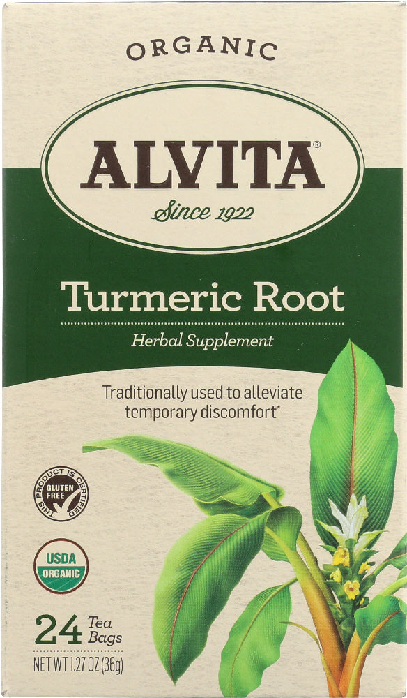 ALVITA: Teas Organic Turmeric Root Caffeine Free 24 Tea Bags, 1.27 oz