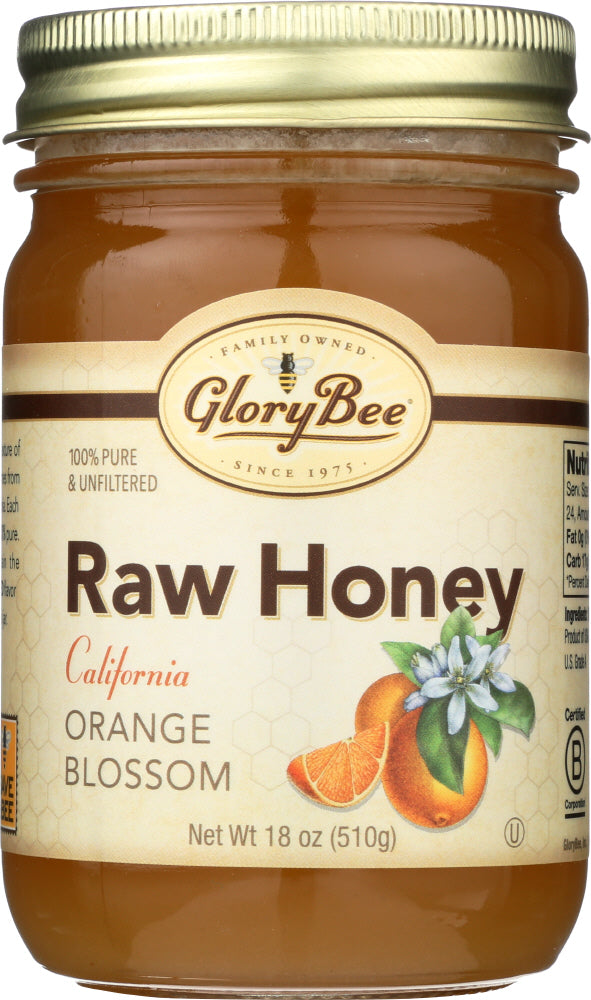 GLORY BEE: Raw Orange Blossom Honey Jar, 18 oz