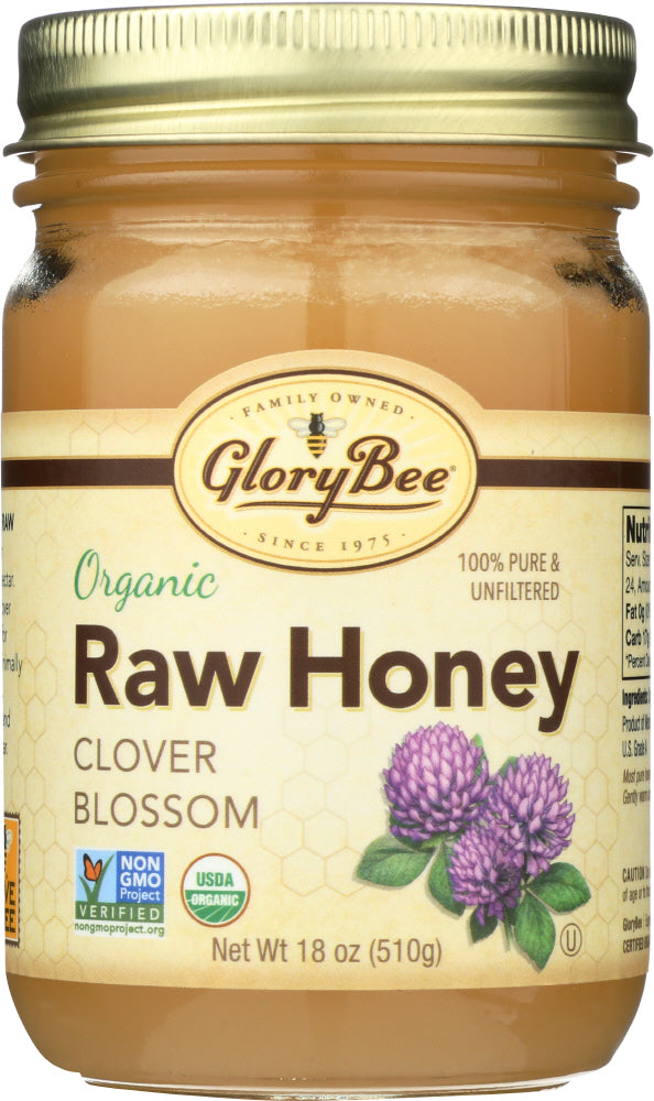 GLORY BEE: Organic Raw Honey Clover Blossom, 18 oz