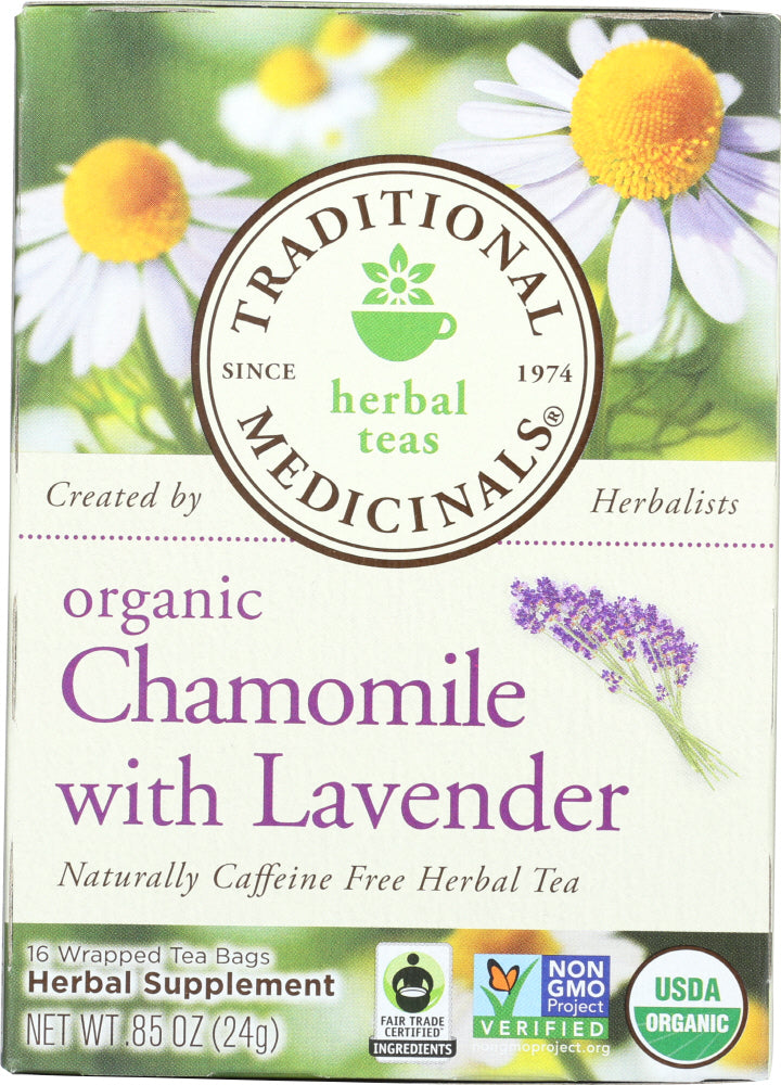 TRADITIONAL MEDICINALS: Organic Chamomile with Lavender Herbal Tea 16 Tea Bags, 0.85 oz