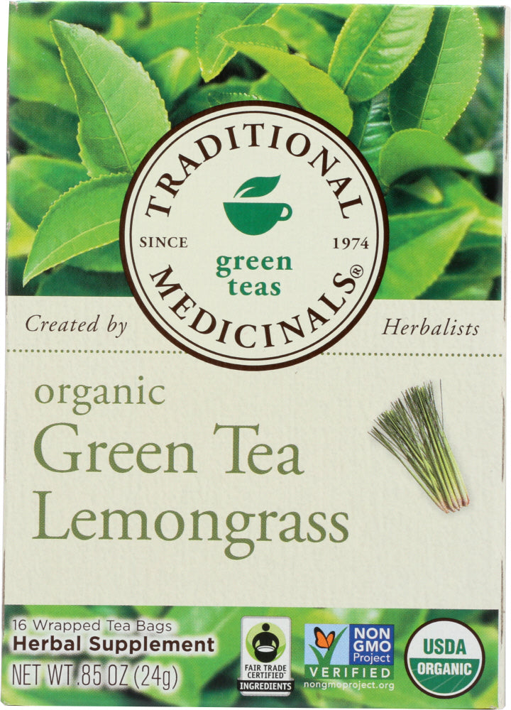 TRADITIONAL MEDICINALS: Organic Green Tea Lemongrass 16 Tea Bags, 0.85 oz