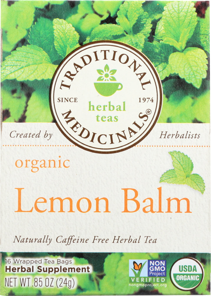 TRADITIONAL MEDICINALS: Organic Lemon Balm Caffeine Free Herbal Tea 16 Tea Bags, 0.85 oz