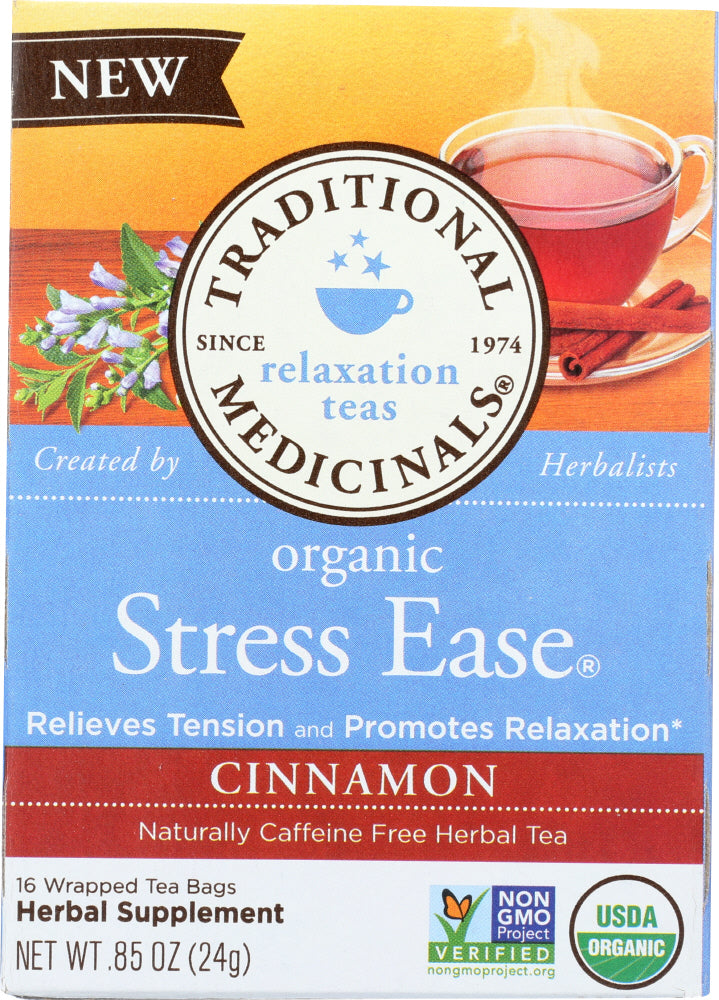 TRADITIONAL MEDICINALS: Organic Stress Ease Cinnamon Tea 16 Tea Bags, 0.85 oz