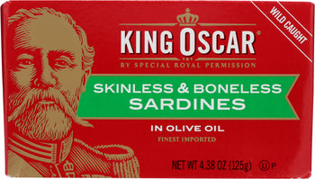 KING OSCAR: Skinless & Boneless Sardines in Olive Oil, 4.38 oz