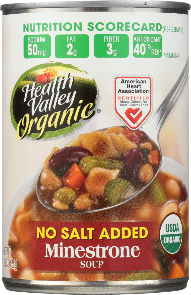 HEALTH VALLEY: Organic Minestrone Soup No Salt Added, 15 Oz