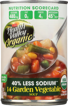 HEALTH VALLEY: Organic 14 Garden Vegetable Soup 40% Less Sodium, 15 Oz