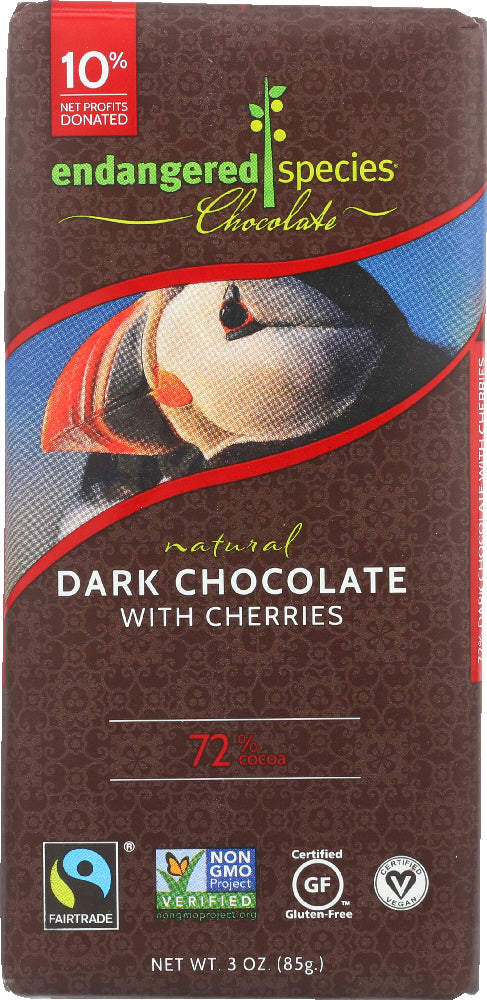 ENDANGERED SPECIES: Natural Dark Chocolate Bar with Cherries, 3 oz