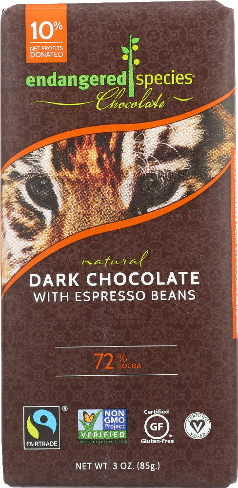 ENDANGERED SPECIES: Natural Dark Chocolate Bar with Espresso Beans, 3 oz