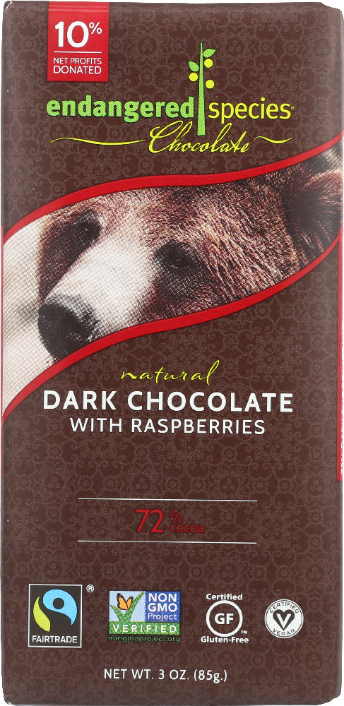 ENDANGERED SPECIES: Natural Dark Chocolate Bar with Raspberries, 3 oz