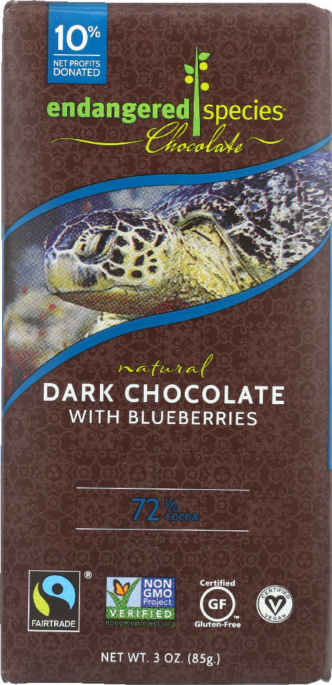 ENDANGERED SPECIES: Natural Dark Chocolate Bar with Blueberries, 3 Oz