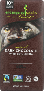 ENDANGERED SPECIES: Natural Dark Chocolate Bar with 88% Cocoa, 3 oz