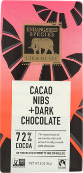 ENDANGERED SPECIES: Cacao Nibs Dark Chocolate Bar, 3 oz