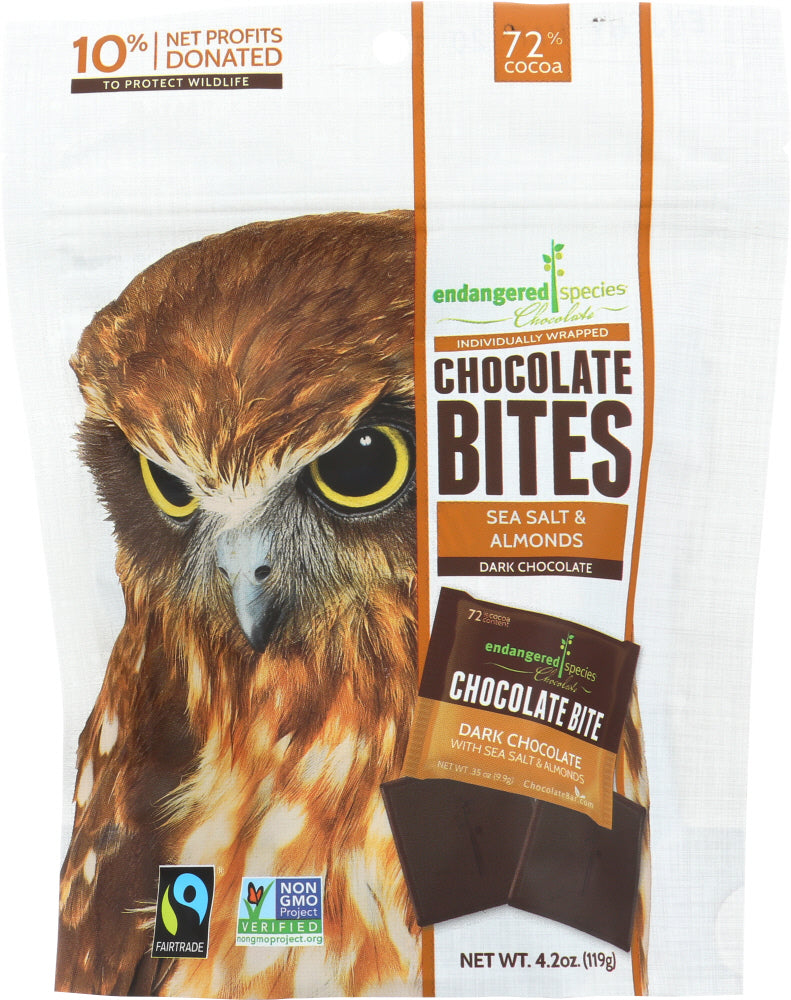 ENDANGERED SPECIES: Chocolate Bites Dark Chocolate with Sea Salt & Almond, 4.2 oz