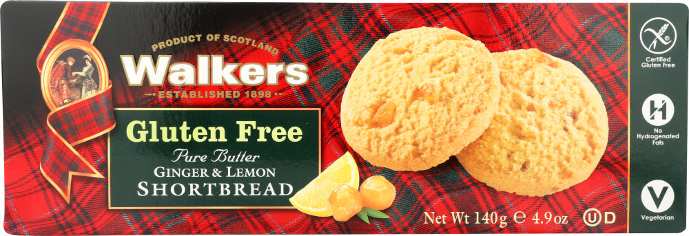 WALKERS: Gluten Free Ginger & Lemon Shortbread, 4.9 oz