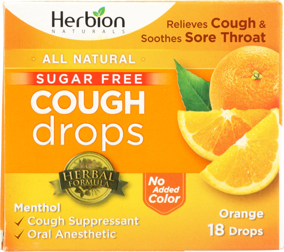 HERBION NATURALS: Cough Drops Orange No Sugar, 18 tb