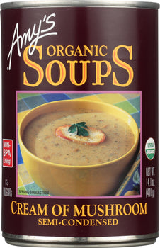 AMY'S: Organic Soup Semi-Condensed Cream of Mushroom, 14.1 oz